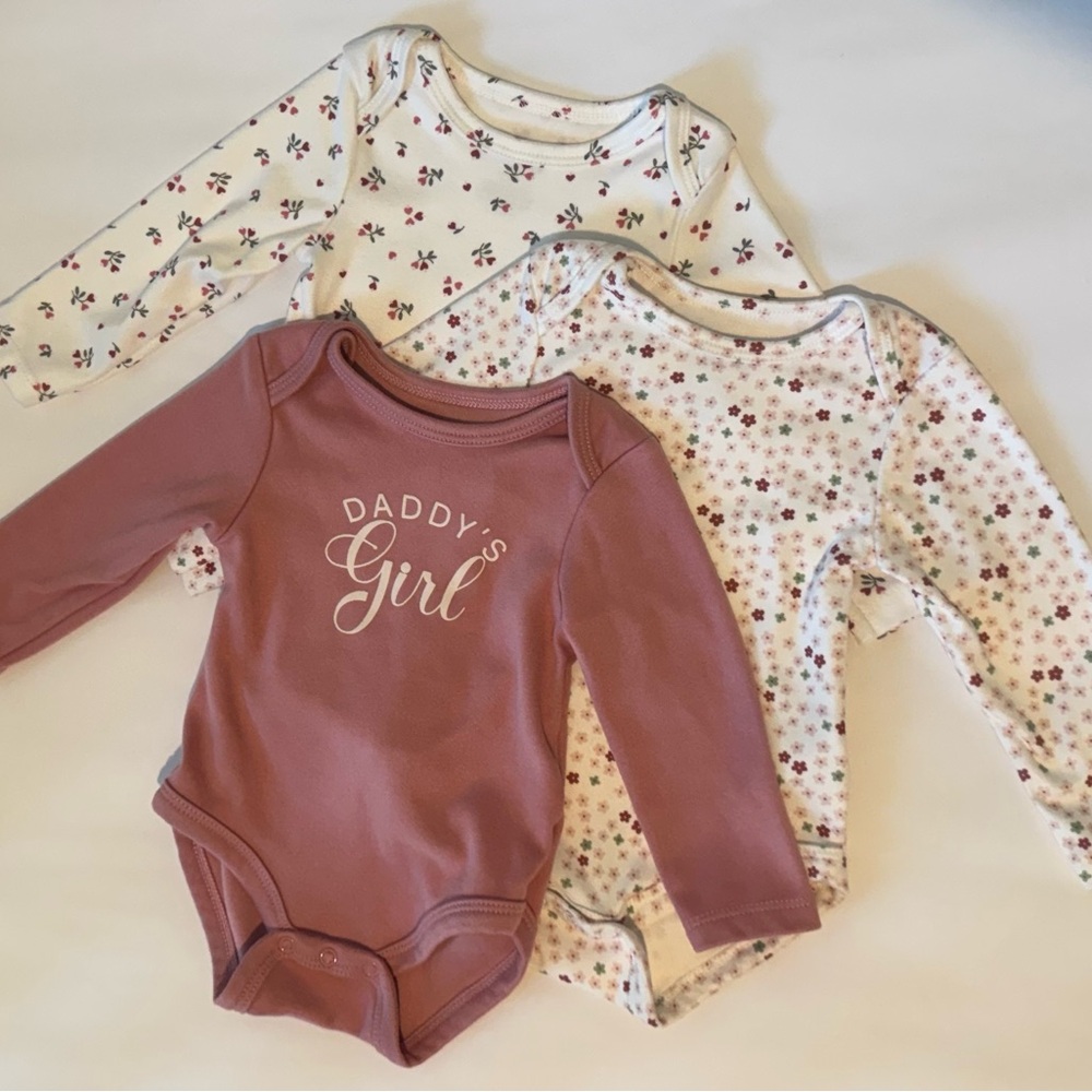 Baby Essentials Mauve and Floral Bodysuit Trio